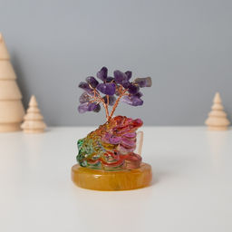 Фигурка «Деревце под защитой жабы», стекло, металл, 18 камней, фиолетовый, 5.5×5.5×9 см