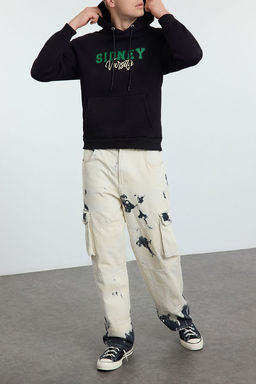 Ekru Oversize/Genis Kesim Yaz? Bask?l? Kapusonlu Sweatshirt TMNAW25SW00078 - Trendyolmilla фото 13