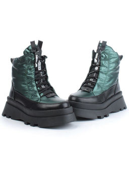 02-FAS16-3Z GREEN/BLACK Дутики женские (искусственная кожа, плащевая ткань, шерсть)