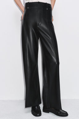 ZW COLLECTION TAILORED WIDE-LEG LEATHER-EFFECT TROUSERS - Zara фото 15
