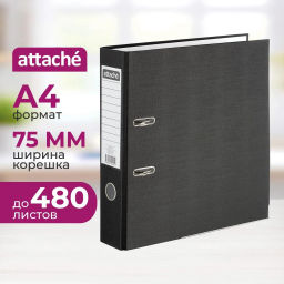 Папка-регистратор ATTACHE(ПВХ+бум)с мет.уголком,75мм,черный,ПБП1,карм.кор  фото 2