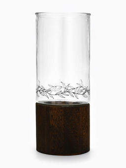 Ваза для цветов из стекла с деревянной подставкой, 25.5×10 см, 1.25 литра