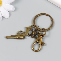 Брелок для ключей на кольце карабином Револьвер и череп, под бронзу 7.5 см - Simaland фото 3
