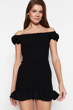 TRENDYOLMILLA Siyah Vucuda Oturan Gipeli Mini Dokuma Elbise TWOSS23EL00892  фото 4