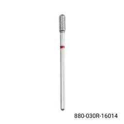 Алмазная насадка для кутикулы, цилиндр закруглённый, красная насечка 880/030R