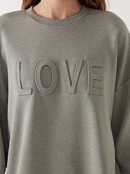 Bisiklet Yaka Bask?l? Kad?n Sweatshirt