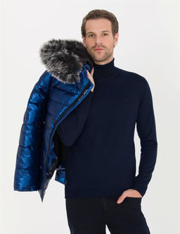 Lacivert Slim Fit Bal_k__ Yaka Y_n Kar___ml_ Basic Triko Kazak - Pierre cardin фото 2
