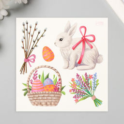 Переводные тату цветные Кролик и пасхальная корзинка, временные татуировки, 10?10 см