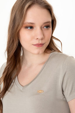 Женская футболка цвета хаки с V-образным вырезом Basic - U.s. polo assn фото 16
