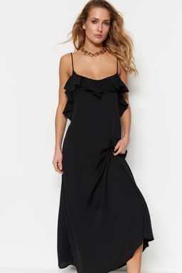 TRENDYOLMILLA Siyah Maxi Dokuma Volanl? Plaj Elbisesi TBESS19WY0004 фото 15