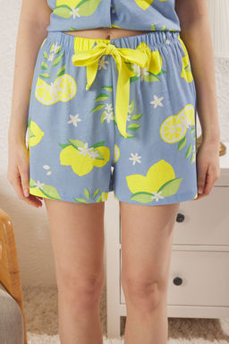 Trendyolmilla Mavi-Cok Renkli %100 Pamuklu Limon Desenli Sortlu Orme Pijama Tak?m? THMSS25PT00187  фото 4