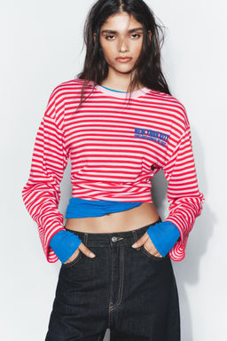 STRIPED T-SHIRT WITH SLOGAN - Zara фото 10