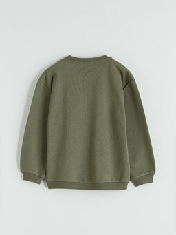 Bisiklet Yaka Bask?l? Erkek ?ocuk Kal?n Sweatshirt