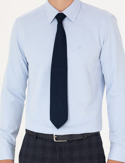 A__k Mavi Slim Fit Uzun Kollu Basic G_mlek