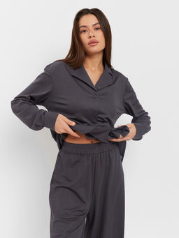 Костюм женский: рубашка, брюки, топ, KAFTAN Base, размер 48, графитовый