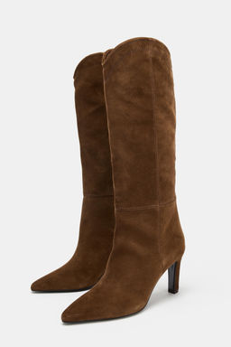 STITCHED SPLIT SUEDE HEELED BOOTS - Zara фото 4