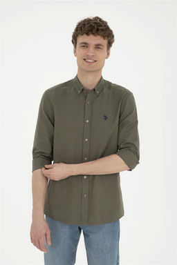 U. S. Polo Assn / Мужская базовая рубашка цвета хаки с длинным рукавом