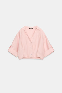 CAMISA CORTA CON LINO / rosa claro - Zara фото 5