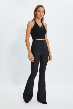 Siyah Ispanyol Paca Flare Bootcut Dokuma Kumas Pantolon TWOAW20PL0576