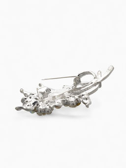 Брошь Цветы на ветке, цвет белый в серебре