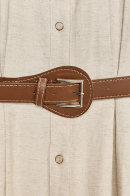 LINEN BLEND MIDI DRESS WITH BELT - Zara фото 18