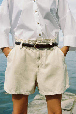 HIGH-WAIST Z1975 PAPERBAG DENIM BERMUDA SHORTS - Zara фото 3