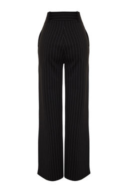 Siyah Cizgili Straight Fit Yuksek Bel Orme Pantolon TWOAW24PL00222 - Trendyolmilla фото 7