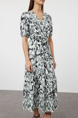 Siyah Bask?l? Cicek Desenli A Kesim Kruvaze Yaka TWOSS24EL00953 - Trendyolmilla фото 4