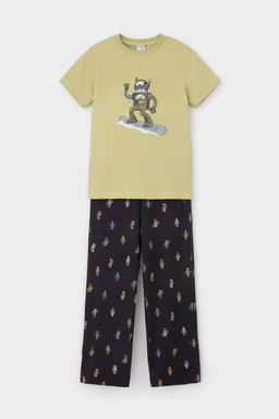 К 1599/лаймовый крем,цветные роботы пижама дет