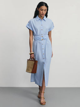 Платье миди из фактурной ткани на поясе / Zarina  фото 7