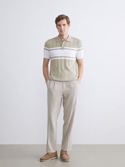 Polo Yaka K?sa Kollu ?izgili Erkek Triko Kazak