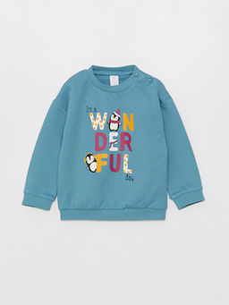 Bisiklet Yaka Uzun Kollu Bask?l? K?z Bebek Sweatshirt ve E?ofman Alt 2li Tak?m - Waikiki фото 2