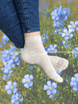 Цена за 5 пар.5 ПАР - Носки женские Белорусский лен с крапивой ажурные