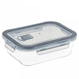 Контейнер стеклянный ТермоСтек 1л, 19,2х14,8х7см, пластмассовая герметичная крышка с силиконовым уплотнителем, пароотводом, ручки-клипсы, Дели Гласс (Deli Glass) (Китай)