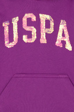 K_z _ocuk Violet Basic Kap__onlu Sweatshirt