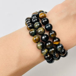 Бусины для рукоделия из Тигрового и Соколиного глаза (45 бусин)