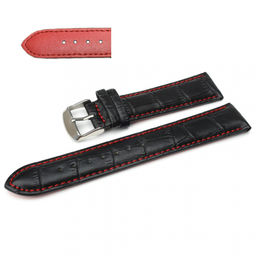 Ремешок для часов натуральная кожа черный-красный C6-22black-red