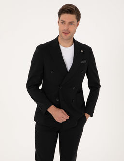 Siyah Extra Slim Fit %100 Y_n Kruvaze Tak_m Elbise