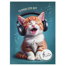 Тетрадь для нот 16 л. арт. 73233 КОТЕНОК ПОЕТ /А4, белый офсет, мягкий переплёт (2 скобы), облож.- м