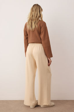 Lacivert Wide Leg Yumusak Kumasl? Pilili Esnek Orme Pantolon TWOAW26PL00138