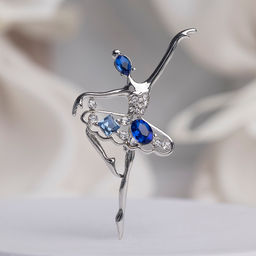 Брошь «Балерина» на сцене, сине-голубая в серебре