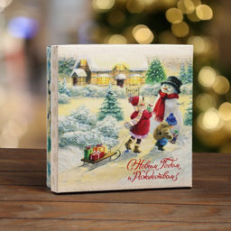 Цена за 2 шт. Коробка складная, крышка - дно «С Новым годом и Рождеством» 20×20×6 см