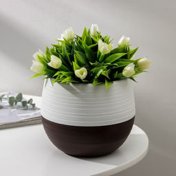 Горшок для цветов с поддоном «Япония», 1.2 л, пластиковый, белый / коричневый