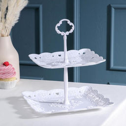 Этажерка-фруктовница квадратная «Вивьен», 2 яруса, 20×20 см, 24×24 см, цвет белый