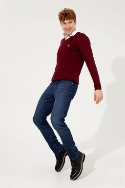 U. S. Polo Assn Мужской базовый трикотажный свитер бордового цвета с v-образным вырезом - U.s. polo assn фото 10