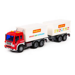 Сити, автомобиль-фургон с прицепом инерционный (со светом и звуком) (красно-белый) (в коробке) - Полесье фото 2