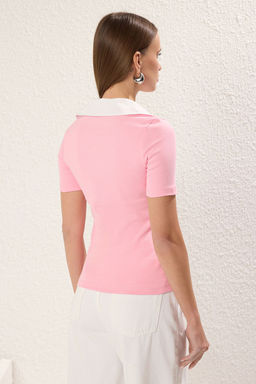 Trendyolmilla Pembe Dokuma Detayl? Regular/Normal Kal?p Orme Bluz TWOSS25BZ00214  фото 4