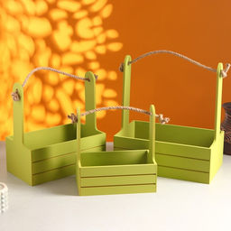 Подарочный ящик «Аром», деревянный, ручка - канат, цвет фисташковый, набор 3 шт.