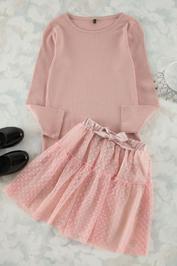 Pembe K?z Cocuk Midi Duz Dokuma Elbise TKDAW25EL00036