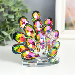 Фигурка стекло «Павлин с распушившимся хвостом», голография 8×11×12 см